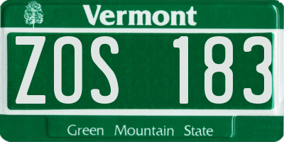 VT license plate ZOS183