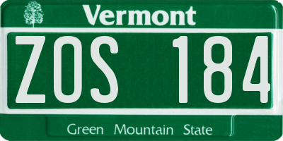 VT license plate ZOS184