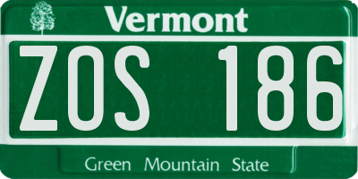 VT license plate ZOS186