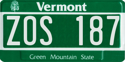 VT license plate ZOS187