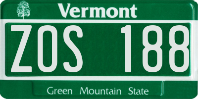 VT license plate ZOS188