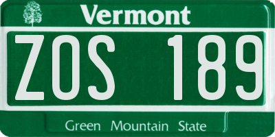 VT license plate ZOS189