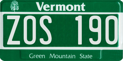 VT license plate ZOS190