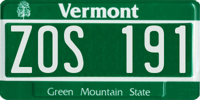 VT license plate ZOS191
