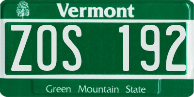 VT license plate ZOS192