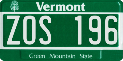 VT license plate ZOS196