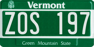 VT license plate ZOS197