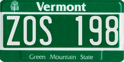 VT license plate ZOS198