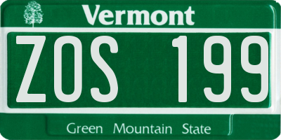 VT license plate ZOS199
