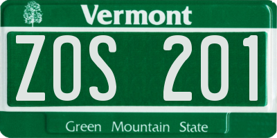 VT license plate ZOS201