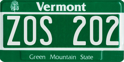 VT license plate ZOS202
