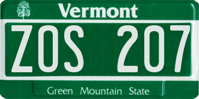 VT license plate ZOS207
