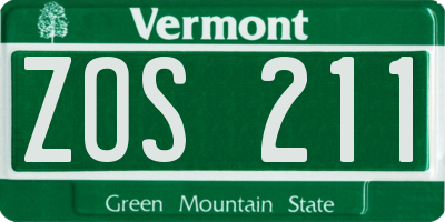 VT license plate ZOS211