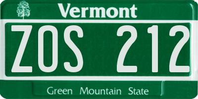 VT license plate ZOS212