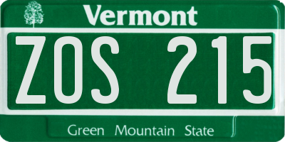 VT license plate ZOS215