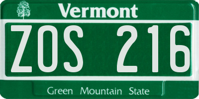 VT license plate ZOS216