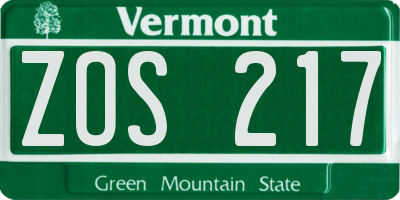 VT license plate ZOS217