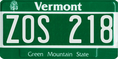 VT license plate ZOS218