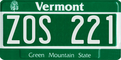 VT license plate ZOS221