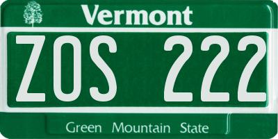 VT license plate ZOS222