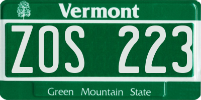VT license plate ZOS223