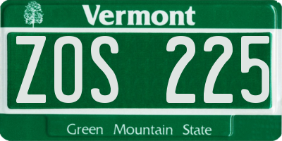 VT license plate ZOS225
