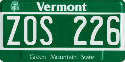 VT license plate ZOS226