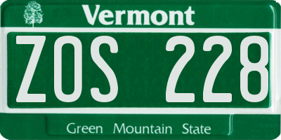 VT license plate ZOS228