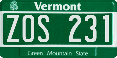 VT license plate ZOS231