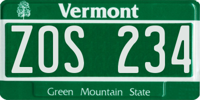 VT license plate ZOS234