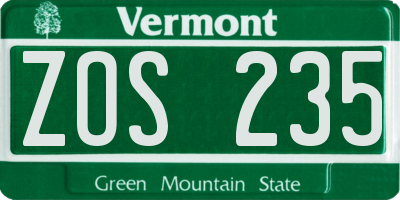 VT license plate ZOS235