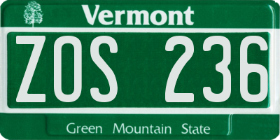 VT license plate ZOS236