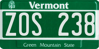 VT license plate ZOS238