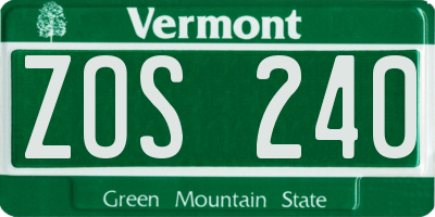 VT license plate ZOS240