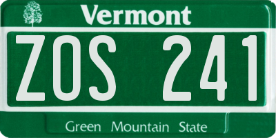 VT license plate ZOS241