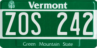 VT license plate ZOS242