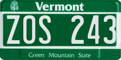 VT license plate ZOS243