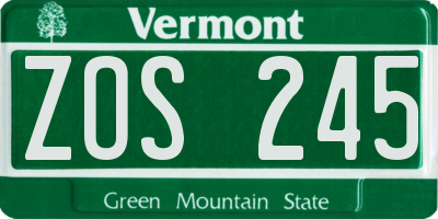 VT license plate ZOS245