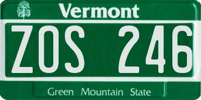 VT license plate ZOS246