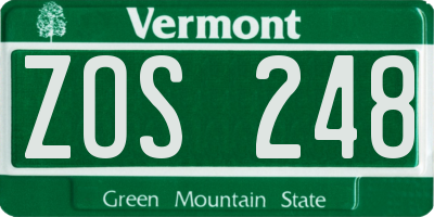 VT license plate ZOS248