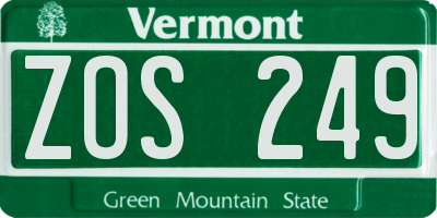 VT license plate ZOS249
