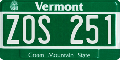 VT license plate ZOS251