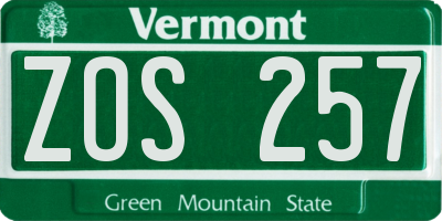 VT license plate ZOS257