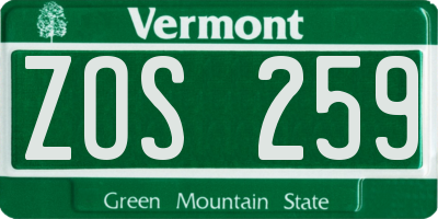 VT license plate ZOS259