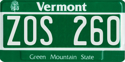 VT license plate ZOS260