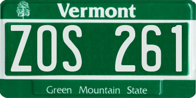 VT license plate ZOS261
