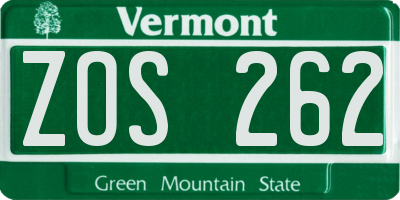 VT license plate ZOS262