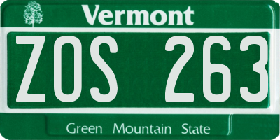 VT license plate ZOS263