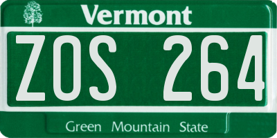 VT license plate ZOS264