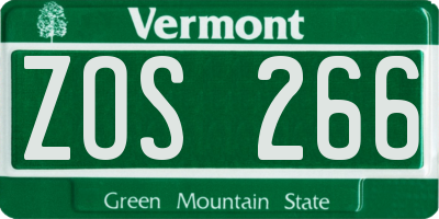 VT license plate ZOS266